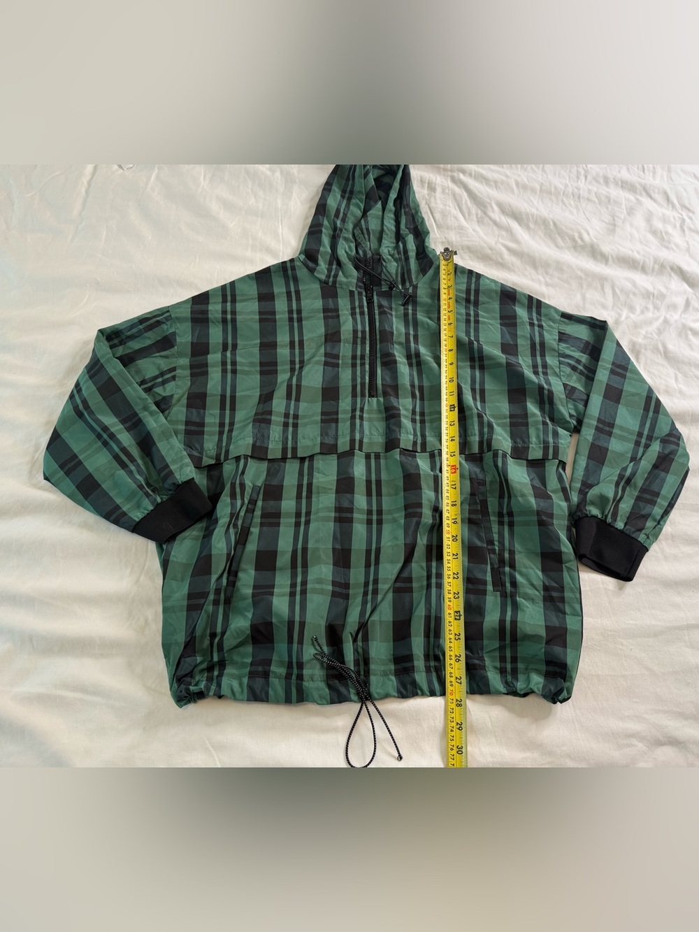 Zara Green Plaid Oversized Hooded Anorak Windbreaker XL - Picture 9 of 12